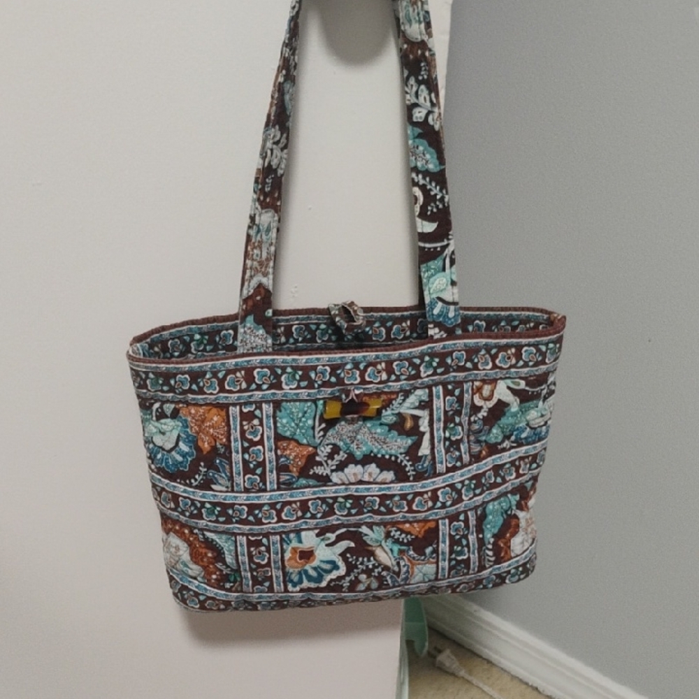 Stylish Brown and Blue Patterned Tote Bag
